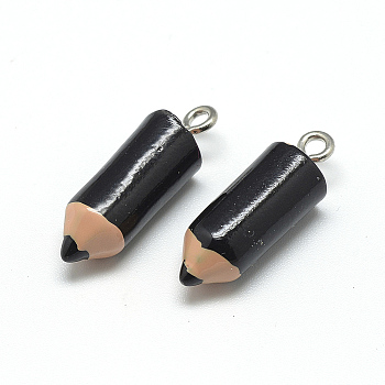 Resin Pendants, with Iron Findings, Crayon, Black, 23~25x7.5mm, Hole: 1.8mm