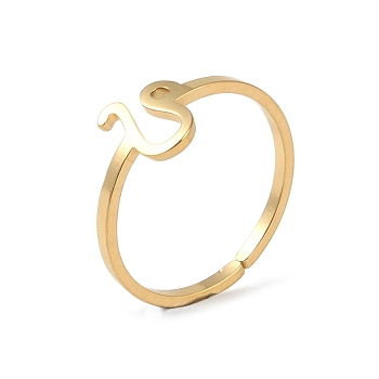 Real 18K Gold Plated 304 Stainless Steel Adjustable Finger Ring, Constellations Open Cuff Rings for Women, Leo, Adjustable, Surface: 6.5~9x6.5~12mm