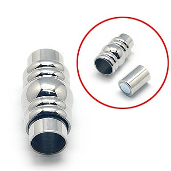 304 Stainless Steel Magnetic Clasps with Glue-in Ends, Column, Stainless Steel Color, 20x10mm
