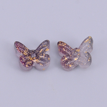 Transparent & Frosted Glass Beads, with Glitter Powder, Butterfly, Dark Orchid, 9.5x11x3.8~4.5mm, Hole: 1.2mm