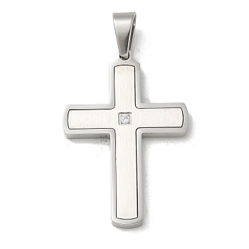 304 Stainless Steel Pendants, Cross Charm, Stainless Steel Color, 39x26.5x3mm, Hole: 8x5.5mm