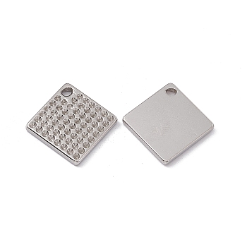304 Stainless Steel Pendants, Rhombus Charm, Stainless Steel Color, 20x20x2mm, Hole: 1.6mm