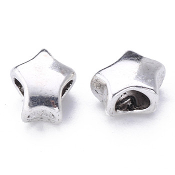 Alloy European Beads, Large Hole Beads, Cadmium Free & Lead Free, Star, Antique Silver, 10.5x9x7mm, Hole: 4.5mm, about 684pcs/1000g