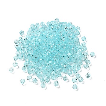 Transparent Glass Beads, Bicone, Cyan, 4x4x3.5mm, Hole: 1mm, 720pcs/bag
