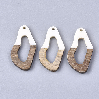 Resin & Walnut Wood Pendants, Twisted Oval, Creamy White, 38x19.5x4mm, Hole: 2mm