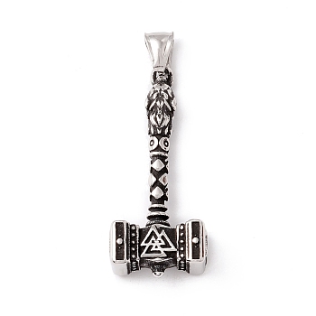 Tibetan Style 304 Stainless Steel Pendants, Hammer, Antique Silver, 48.5x21x10mm, Hole: 8x4mm