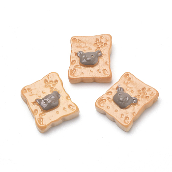 Resin Cabochons, Biscuits with Bear, Saddle Brown, 16x13.5x5.5mm