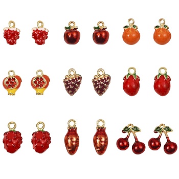 18Pcs Mixed Enamel Fruits Charms Pendant Imitation Fruit Charm Colorful Alloy Enamel Pendant for Jewelry Necklace Bracelet Earring Making Crafts, Colorful, 10x8mm