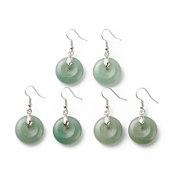Natural Green Aventurine Donut Dangle Earrings, Platinum Plated Brass Jewelry for Women, Cadmium Free & Lead Free, 41mm, Pin: 0.6mm