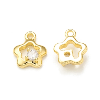 Clear Glass Pendnants, with Brass Findings, Star Charms, Real 18K Gold Plated, 10x8.5x3mm, Hole: 1.2mm