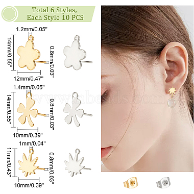 60Pcs 6 Style 304 Stainless Steel Stud Earring Findings(STAS-DC0010-20)-2
