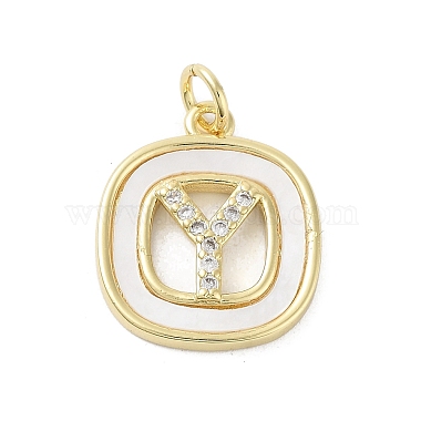 Real 18K Gold Plated Clear Letter Y Brass+Cubic Zirconia+Shell Pendants