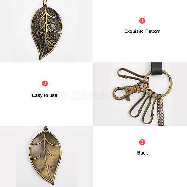 1Pc Vintage Alloy Leaf Leather Pendant Decoration(KEYC-CA0001-45)-4