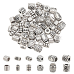60Pcs 6 Styles Tibetan Style Alloy Spacer Beads, Cadmium Free & Lead Free, Column, Antique Silver, 5~8x3.5~6.5mm, Hole: 1~4mm, 10pcs/style(LP0001-07)