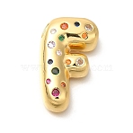 Brass Cubic Zirconia Pendants, Cadmium Free & Nickel Free & Lead Free, Letter A~Z Charms, Real 18K Gold Plated, Letter F, 30x22x7mm, Hole: 5x2.5mm(KK-M295-13G-F)