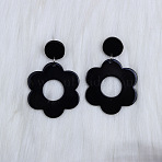 Flower with Flat Round Opaque Acrylic Dangle Stud Earrings, with Steel Pins, Platinum, Black, 59x40mm(FS-WG69462-02)