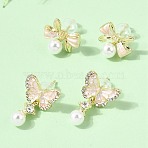 2Pairs Alloy Enamel & Rhinestone & Plastic Pearls Stud Earrings for Women, Butterfly & Bowknot, with
925 Sterling Silver Pins, Golden, 13~14.5x14.5~15.5mm(AL-CBA004A-04G)