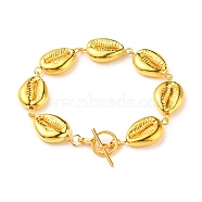 CCB Plastic Link Bracelets, with Alloy Toggle Clasps, Cowrie Shell Shape, Golden, 7-5/8 inch(19.3cm)(BJEW-JB05567)