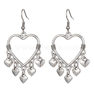 Tibetan Style Alloy Heart Woven Net Chandelier Earrings, Long Drop Earrings, Heart, 50x27mm(EJEW-JE05424-01)