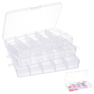 Polypropylene(PP) Bead Storage Containers, 15 Compartment Organizer Boxes, Rectangle, Clear, 17x9.8x2.2cm, Hole: 5mm, Compartment: 3.2x3x1.9cm(CON-FH0001-48)