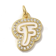 Brass Micro Pave Cubic Zirconia Pendants, with Jump Rings, Real 18K Gold Plated, Letter F, 19x14.5x2mm, Hole: 3.8mm(KK-K354-02G-F)