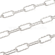 Brass Cable Chains, Paperclip Chains, Drawn Elongated Cable Chains, Textured, with Spool, Long-Lasting Plated, Unwelded, Real Platinum Plated, 17.5x7.5x1.5mm, about 16.4 Feet(5m)/roll(CHC-M020-15P)