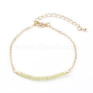 May Birthstone Natural Peridot Beaded Bracelets, with Brass Cable Chains, Faceted Round, Golden, 7-1/4 inch(18.5cm)(BJEW-JB06092-05)