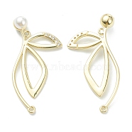 Alloy Pendants with Acrylic Pearl Beads, Leaf, Light Gold, 41x20x7.5mm, Hole: 1.2mm(PALLOY-E580-11LG)