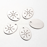 Spray Painted Stainless Steel Pendants, Oval with Pattern, Stainless Steel Color, 30x22x1mm, Hole: 3mm(STAS-I048-N05)