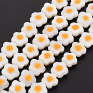 Natural Freshwater Shell Beads Strands with Enamel, Flower, Orange, 8~9x8~9x4.5mm, Hole: 1mm, about 48~50pcs/strand, 15.16 inch~15.55 inch(38.5cm~39.5cm)(SHEL-T018-30)