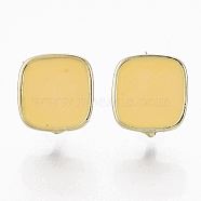 Alloy Enamel Stud Earring Findings, with Loop and Cupronickel Pin, Square, Golden, Gold, 9.5x9mm, Hole: 3mm, Pin: 0.7mm(PALLOY-N154-19E)