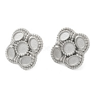 304 Stainless Steel Stud Earrings Findings, Flower Earring Settings with Round Tray, Stainless Steel Color, 24x24mm, Pin: 10x0.6mm, Tray: 5.5mm and 4x6mm(STAS-G317-09P)