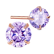 SHEGRACE 925 Sterling Silver Ear Studs, with AAA Cubic Zirconia, Medium Orchid, 3mm(JE536D-01)