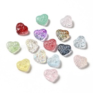 Spray Painted Transparent Glass Beads, Heart, Mixed Color, 13.5x16x7.5mm, Hole: 1.2mm(GLAA-J102-06)