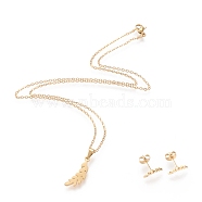 304 Stainless Steel Jewelry Sets, Cable Chains Pendant Necklaces and Stud Earrings, with Lobster Claw Clasps and Ear Nuts, Olive Branch, Golden, 17.79inches(45.2cm); 12x4mm, Pin: 0.8mm(SJEW-I202-18G)