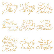 9Pcs 9 Styles Custom Carbon Steel Self-adhesive Picture Stickers, Golden, Inspirational Quote, Word, 40x40mm, 1pc/style(DIY-OC0009-17B)