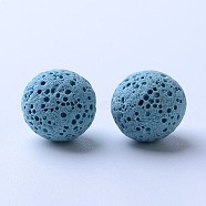 Unwaxed Natural Lava Rock Beads, for Perfume Essential Oil Beads, Aromatherapy Beads, Dyed, Round, No Hole, Light Blue, 13~14mm(G-F325-14mm-14)
