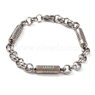 Tarnish Resistant 304 Stainless Steel Column Rolo Chain Bracelets, with 201 Stainless Steeel Findings, Stainless Steel Color, 8-7/8 inch(22.4cm)(BJEW-B078-75P)