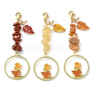 3Pcs Alloy Leaf Enamel Pendants Decorations, with Zinc Alloy Lobster Claw Clasps and Natural Red Jasper & Red Aventurine & Citrine, Golden, 76mm, 3 styles, 1pc/style(HJEW-JM01770)