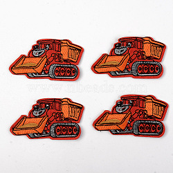Computerized Embroidery Cloth Iron on/Sew on Patches, Appliques, Costume Accessories, Bulldozer, Red, 39x71x1.5mm(X-DIY-S040-004)
