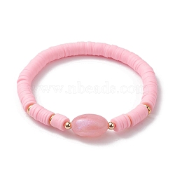 Polymer Clay Heishi Surfer Stretch Bracelet, Oval Acrylic Bracelet, Pink, Inner Diameter: 2-1/4 inch(5.7cm)(BJEW-JB10153-01)