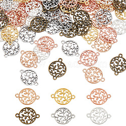 Elite 90Pcs 6 Colors Zinc Alloy Connector Charms, Flat Round with Tree of Life, Mixed Color, 21x15x1.5mm, Hole: 1.8mm, 15pcs/color(FIND-PH0007-60)