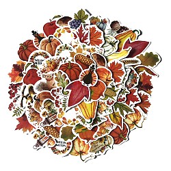 Thanksgiving Day PVC Plastic Sticker Labels, Self-adhesion, for Suitcase, Skateboard, Refrigerator, Helmet, Mobile Phone Shell, Autumn Harvest, Maple Leaf & Fruit & Vegetable, Mixed Color, 40~80mm, 250pcs/set(STIC-PW0003-44)
