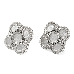 Non-Tarnish 304 Stainless Steel Stud Earrings Findings, Flower Earring Settings with Round Tray, Stainless Steel Color, 24x24mm, Pin: 10x0.6mm, Tray: 5.5mm and 4x6mm(STAS-G317-09P)