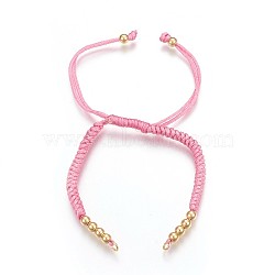 Nylon Cord Braided Bead Bracelets Making, with Brass Beads, Long-Lasting Plated, Real 24K Gold Plated, Pearl Pink, 10-1/4 inch(26cm)~11-5/8 inch(29.6cm)(BJEW-F360-F01)