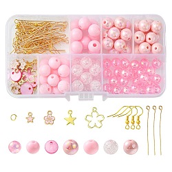 DIY Round Acrylic & Alloy Dangle Earring Making Kit, Pink, 10mm, Hole: 2mm(DIY-FS0006-30)