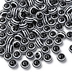 Round Striped Resin Beads, Black, 10x9mm, Hole: 1.8~2mm(X-RESI-R158-10mm-11)