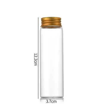 Clear Glass Bottles Bead Containers, Screw Top Bead Storage Tubes with Aluminum Cap, Column, Golden, 3.7x12cm, Capacity: 90ml(3.04fl. oz)