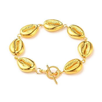 CCB Plastic Link Bracelets, with Alloy Toggle Clasps, Cowrie Shell Shape, Golden, 7-5/8 inch(19.3cm)