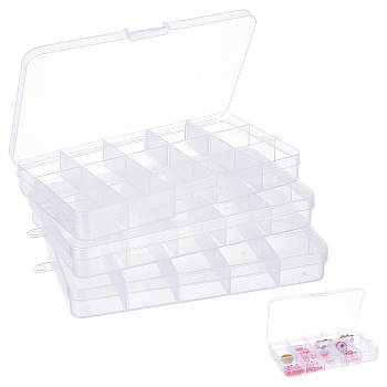 Polypropylene(PP) Bead Storage Containers, 15 Compartment Organizer Boxes, Rectangle, Clear, 17x9.8x2.2cm, Hole: 5mm, Compartment: 3.2x3x1.9cm